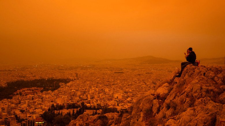 Athens Blanketed by Orange Haze Due to Sahara Dust Storm