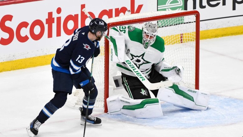 Red-hot Mikko Rantanen records 2nd hat trick in a row, as Stars beat Jets in Game 1