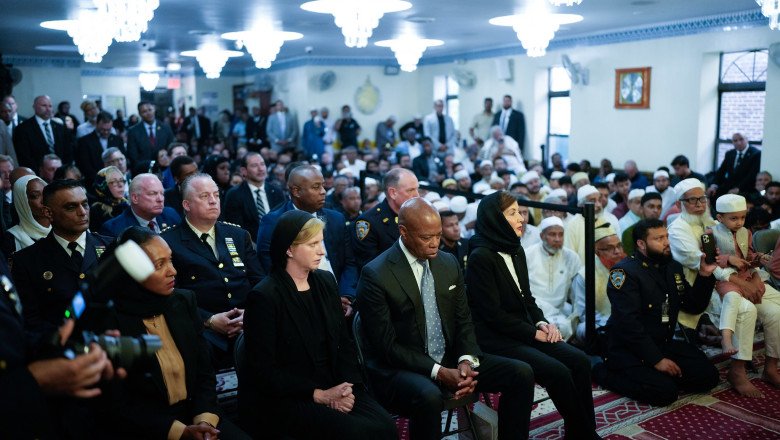 Adams, Cuomo, Mamdani and Sliwa pay their respects